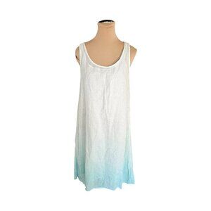 Eileen Fisher White to Blue Ombre Cotton & Linen Dress Combo Sz S